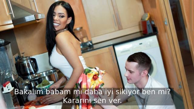 Üvey Babasına İlgi Duyan Sadakatsiz Şıllık Kendini Siktiriyor